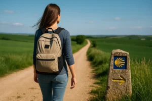 El Camino de Santiago peregrina caminando en ruta espiritual