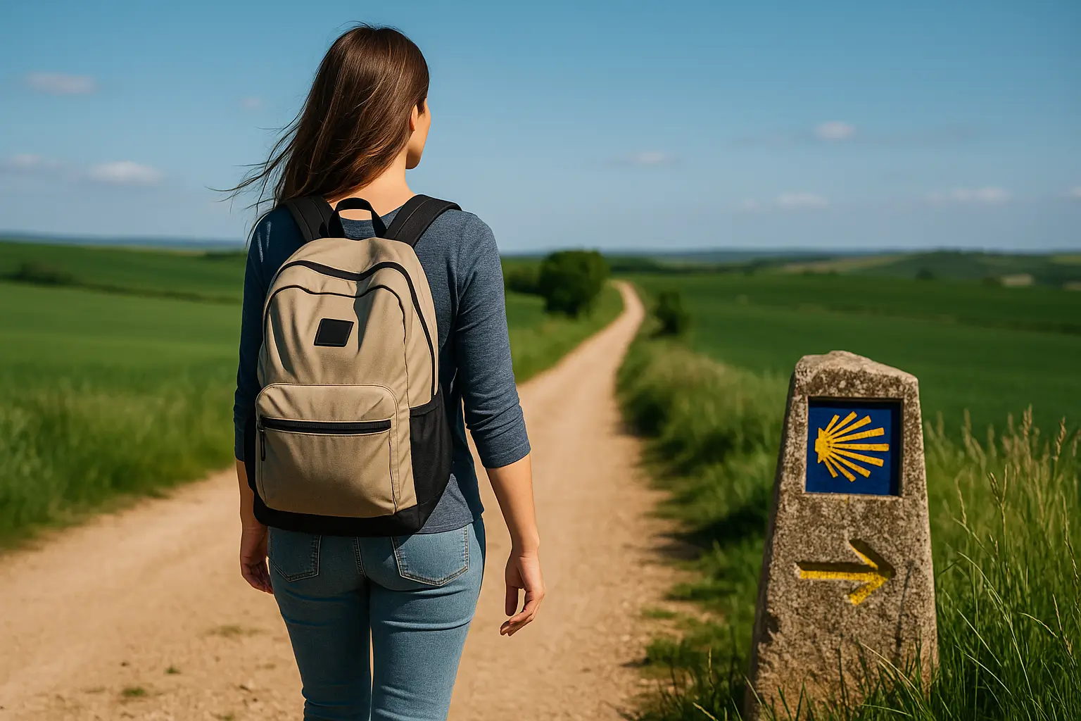 El Camino de Santiago peregrina caminando en ruta espiritual