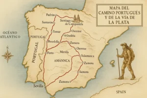 Mapa interactivo Camino Francés con albergues, fuentes y rutas clave