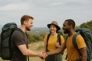 Peregrinos haciendo amigos en el Camino de Santiago