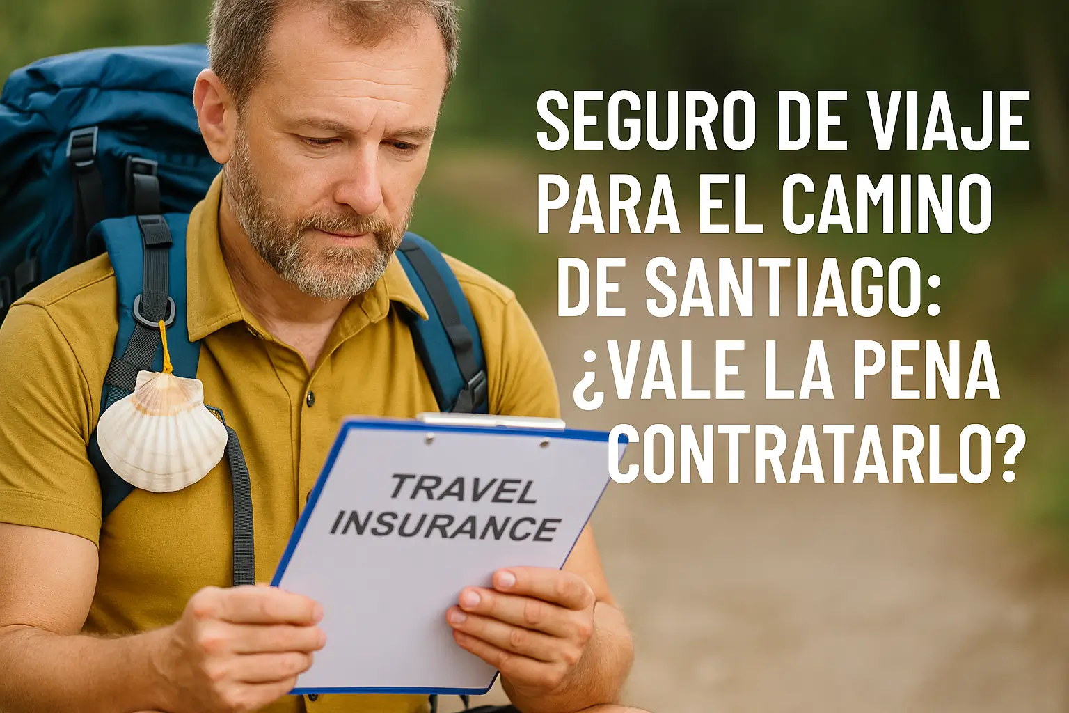 peregrino revisando su póliza de seguro de viaje en el Camino de Santiago