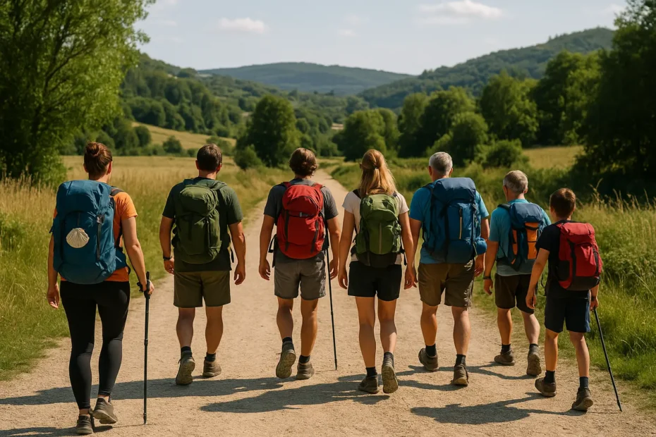 Grupo realizando una peregrinación solidaria en el Camino de Santiago