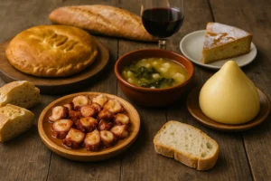 que comer en el camino de santiago: pulpo, empanada, caldo gallego, queso de tetilla y tarta de Santiago