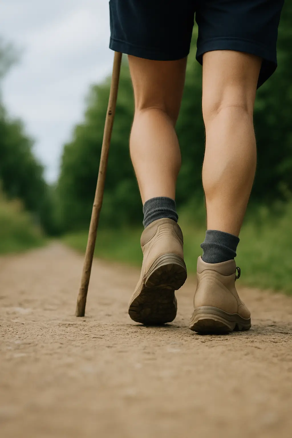 Peregrino consultando una app en su móvil mientras camina por el Camino de Santiago