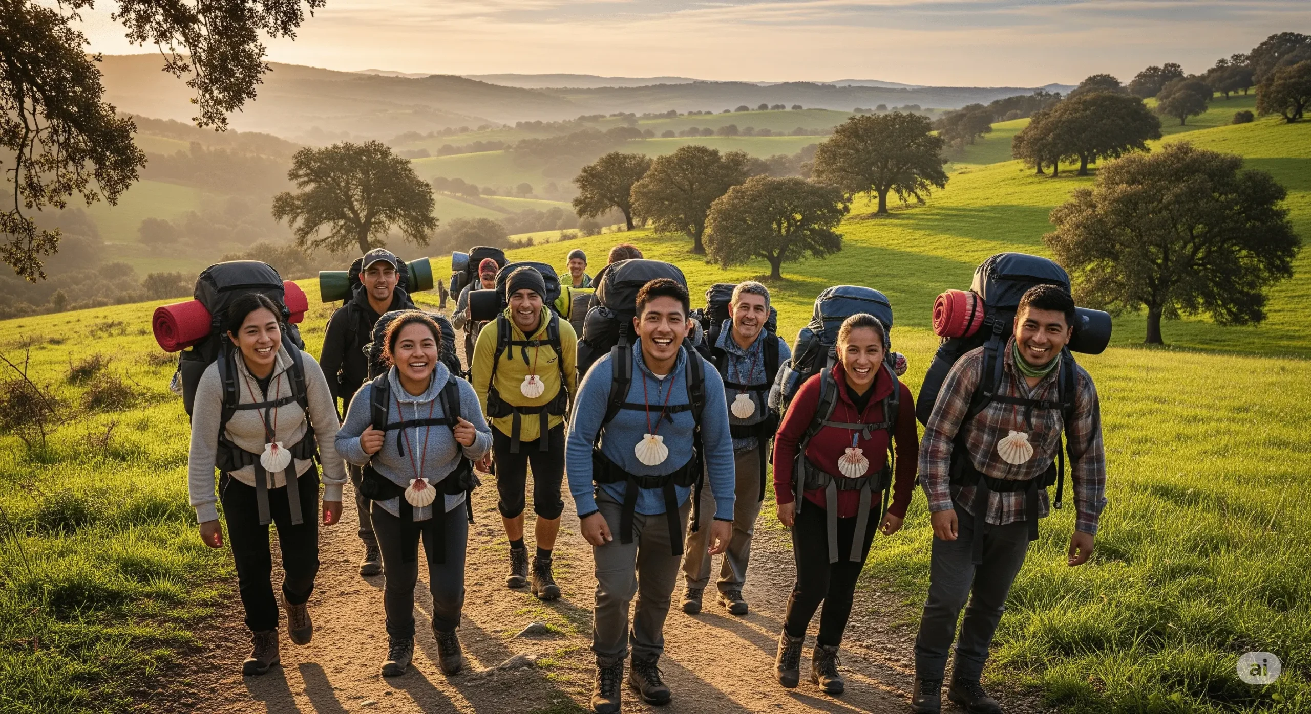 Peregrinos mexicanos comenzando su viaje rumbo al Camino de Santiago Se quiser outra opção ou estilo, é só pedir!